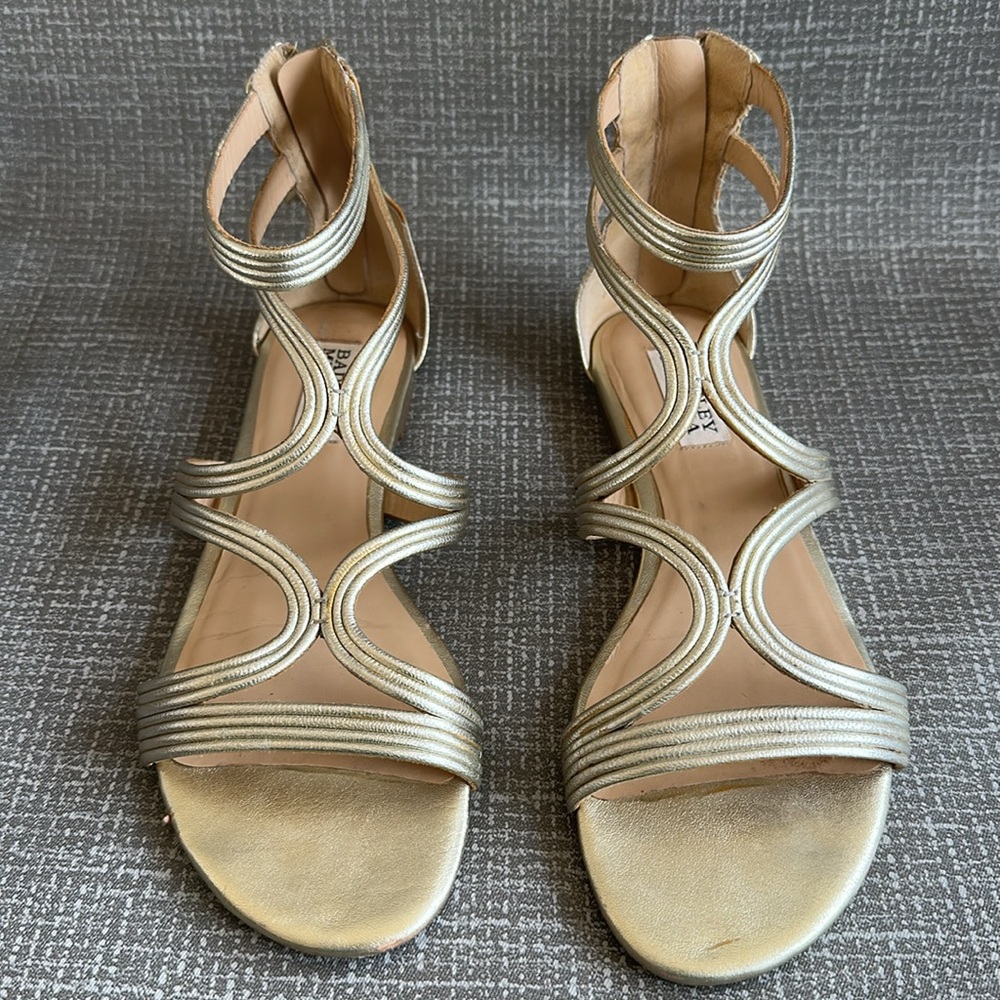 Badgley‎ Mischka Gold Strappy Sandals 6.5 Leather Metallic Gladiator Dress Shoes